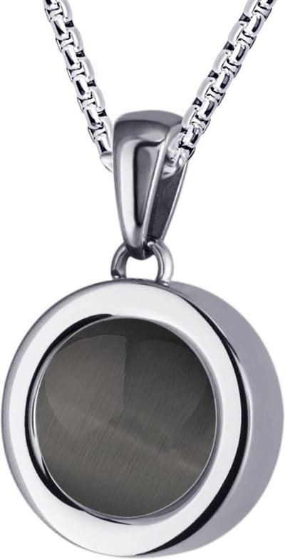 Quiges 12mm Mini Munt Hanger Zilverkleurig RVS Glans met Cat's Eye Grijs Munt en Box Ketting Ankerketting 42-46cm