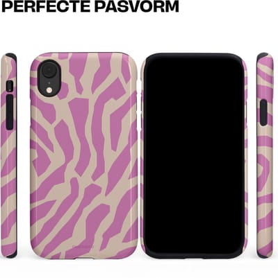 Casetastic hoesje geschikt voor Apple iPhone XR - Dubbellaagse bescherming - Zebra Roze Magenta Flow - Fashion Case - Lila Zand