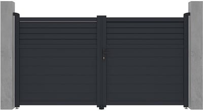 Vente-unique Elektrische draaipoort van aluminium - L.305 x H.166 cm - Antraciet - VIAZO