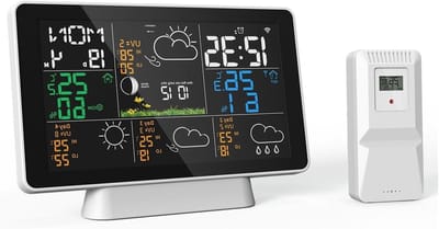 Weerstation Binnen Buiten - Weersvoorspeller Thermometer Hygrometer - Weer Monitoren - 100 Meter Signaalbereik - 75 inch Display - Wit