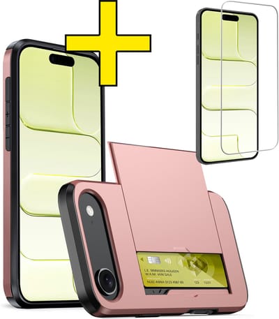 Hoesje Geschikt voor iPhone Air Hoesje Case Pashouder Hard Cover Met Screenprotector - Hoes Geschikt voor iPhone Air Hoesje Met Kaarthouder - Rosé goud