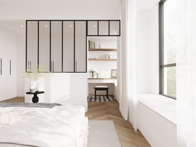 Vente-unique Raam werkplaats van gepoedercoat aluminium - L150 x H130 + L83 x H40 cm - Zwart - BAYVIEW