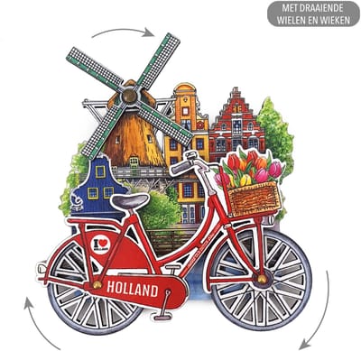 MDF Holland Molen Fiets In Kleur Draaiende Wielen - Souvenir