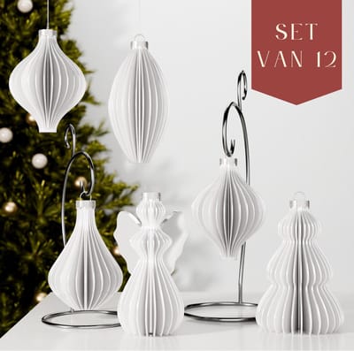 Fleuriek – Luxe kerstballen set van 12 – Witte kerstversiering – Onbreekbare kunststof kerstballen met glanzende afwerking – Chique kerstdecoratie voor de kerstboom