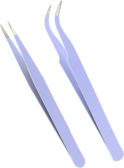 Professionele Wimperpincet Set van 2 Stuks, RVS Wimperextensions Pincetten met Rechte en Gebogen Punt, Perfect voor Valse Wimpers en Make-up Toepassing
