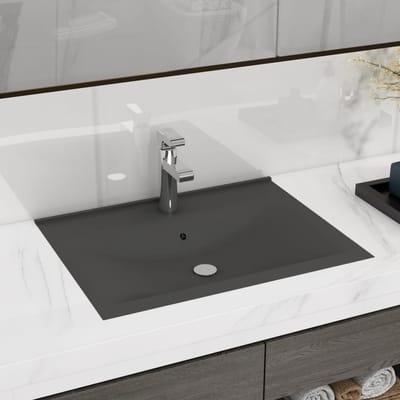 vidaXL - Wastafel - met - kraangat - 60x46 - cm - keramiek - mat - donkergrijs