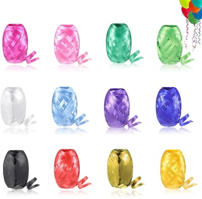 Dailygoods - Geschenklintset kroezellint en krullint, 12 stuks rollen krullint in kleurrijke kleuren, kroezellint rollen, 5mm x 10m per rol, voor huwelijksdecoraties, cadeauverpakkingen, luchtballondecoraties