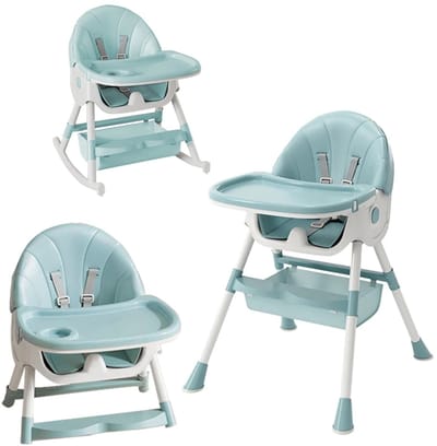 Dailygoods Kinderstoel, kinderstoel met baby-ligbed, verstelbare opvouwbare kinderstoel met dienblad en wielen