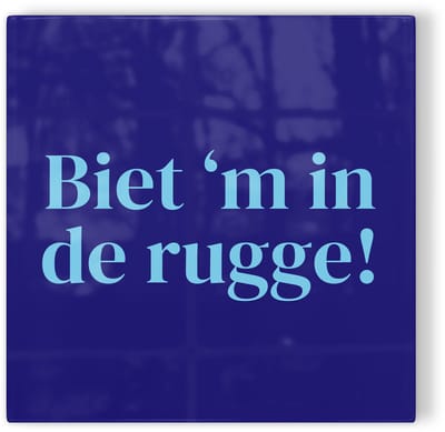 Tegeltje Deventer Biet ’m in de rugge! - donkerblauw lichtblauw - tegeltje stad - tegeltje met tekst