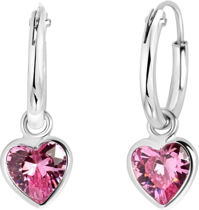 Lucardi Meisjes Oorring met plating - Hart - Zirkonia - Cadeau - 925 Zilver - Zilverkleurig