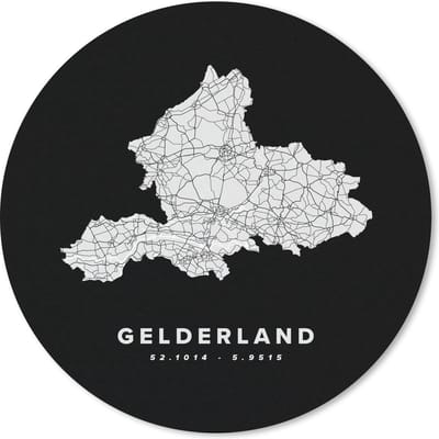 Muismat rond 20x20 cm - Mousepad Gelderland - Kaart - Zwart - Wit - Ronde muismatten