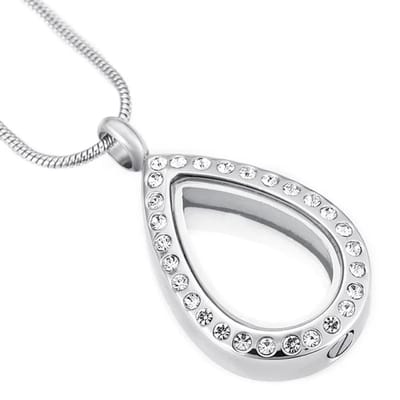 Aramat Jewels | Gedenkhangers | Stalen Ashanger voor As of Haar – Universeel Gedenksieraad RVS | Druppel-Zirkonia-transparant-2.5cm | |20mm | Staal | Volwassenen | Verkleurd niet