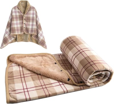Dames Poncho Fleece Draagbare Dekens Plaid Lappen Dekbed Comfortabele Poncho Pluche Dekens met Knopen voor Bed, Bank en Kantoor