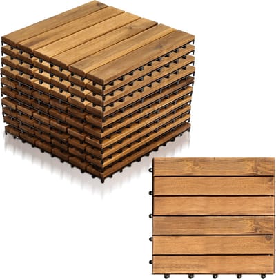 Terrastegels 8㎡ - 30x30 cm - 88 stuks Vlondertegels - 6 stuks per Terrastegels - Acacia Houten - Balkon, Terras of Vlonder - Tuintegels, Terrasplanken - Kliktegels, Buiten tegels - Snelle Montage - Acaciahout - Bruin - Houttegel Houttegel