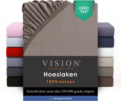 VISION Hoeslaken - 100% katoen - 160x200 cm - Taupe - Tweepersoonsbed - Oekotex gecertificeerd