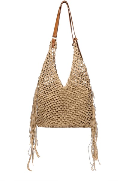 Trendy Gehaakte Schoudertas - Handtas met Open Textuur - Modieus Model voor Dagelijks Gebruik en Vakantie - Khaki