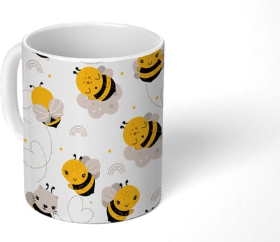 Mok - Koffiemok - Bijen - Patronen - Kawaii - Mokken - 350 ML - Beker - Koffiemokken - Theemok