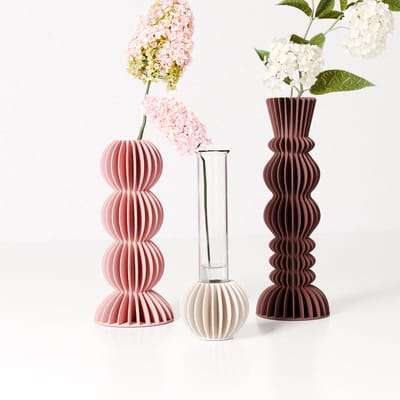 Fleuriek - Kleine vazen set van 3 voor bloemen of droogbloemen - Rood, roze, beige - Decoratieve stekvaasjes