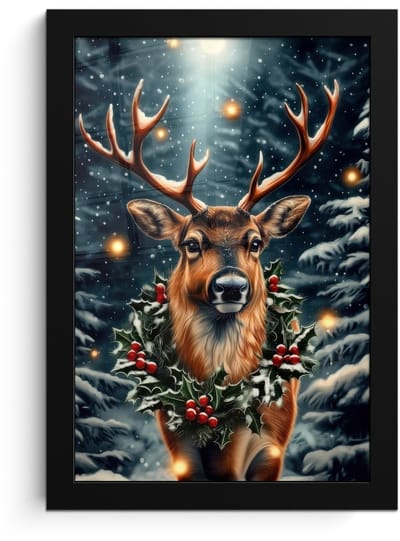 Poster in lijst - Fotolijst 20x30 cm - Posters - Kerst - Magie - Bos - Kleurrijk - Posterlijst zwart - Decoratie - Wanddecoratie woonkamer - Muurdecoratie slaapkamer - Kerstversiering - Kerstdecoratie voor binnen - Kerstmis