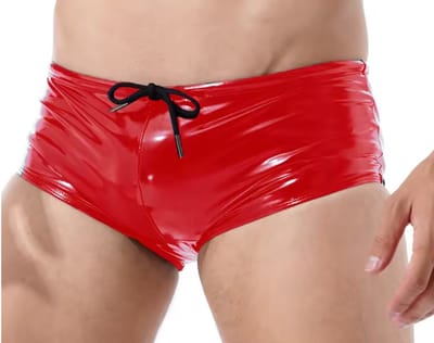 BamBella ® - Boxer short Maat S/M Datex Rood (Latex en stof SM kleding BDSM erotische heren kleding ondergoed lingerie onderbroek zwart