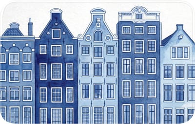 Badmat 80x50 cm - Antislip - Aquarel - Grachtenpanden - Delfts - Blauw - Badmatten voor badkamer - Badkamermat - Douchemat - Badkamer mat