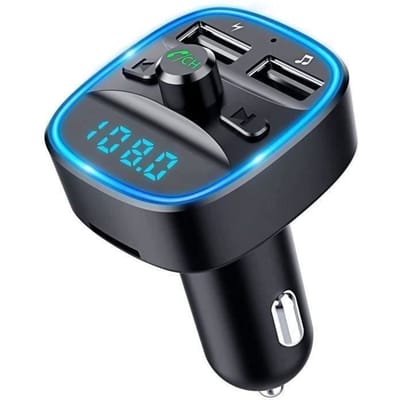 Transmetteur FM Bluetooth, Bluetooth Lecteur MP3 Adaptateur Radio sans Fil Kit Émetteur FM Voiture Chargeur (Noir)