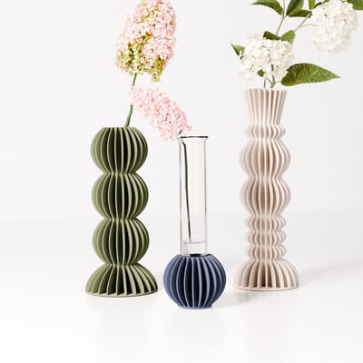 Fleuriek - Set van 3 kleine vazen voor bloemen of droogbloemen - Groen, blauw, beige - Decoratieve stekvaasjes met reageerbuisjes