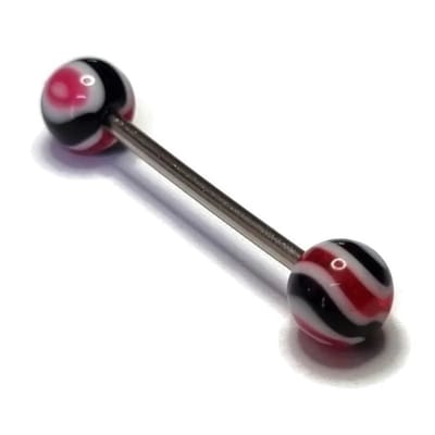 Aramat Jewels | Tongpiercings | Kleurrijke Gestreepte Tongpiercing van Staal | Wit-Rood-Zwart | |6mm | Staal | Volwassenen | Verkleurd niet
