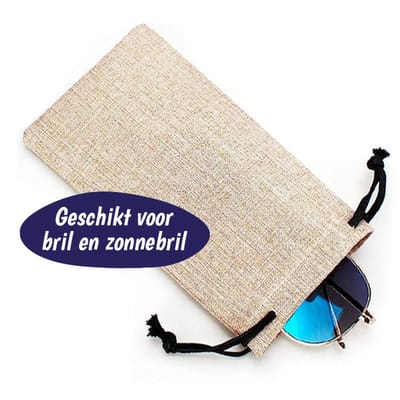 Brillenhoesje - Polyester met Microfiber Binnenkant - Zonnebril Hoes - Zonnebrillen Etui - Beige