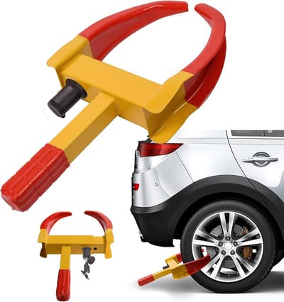 Universele Wielklem - Parkeerklem Wielslot - Voertuig Beveiligen - Robuuste Staalconstructie - Verstelbaar 19-30cm - Knalgeel