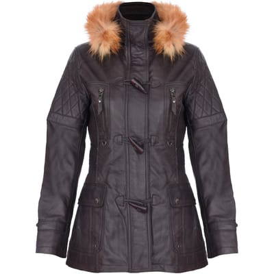 Dames gewatteerde leren parka met capuchon-Northampton