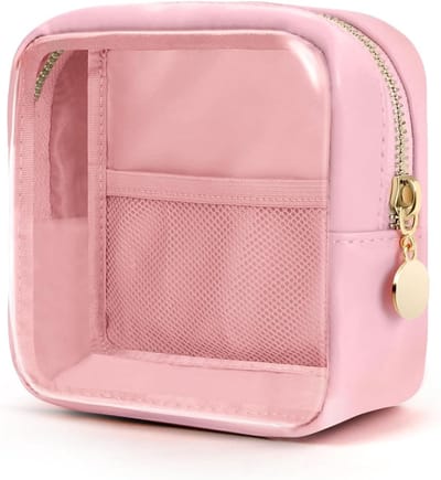 SnelShoppen - Transparante Make-up Tas - Roze, Klassieke Make-up Organizer, Waterdicht, Ideaal voor Reizen en Dagelijks Gebruik, Draagbare Cosmetica O