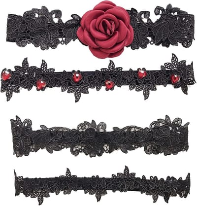 Elegante Zwarte Bruids Garter Set van 4, Bloem Motief Kanten Beenbanden voor Bruiden en Bruidsmeisjes, Perfect voor Trouwen en Feestjes