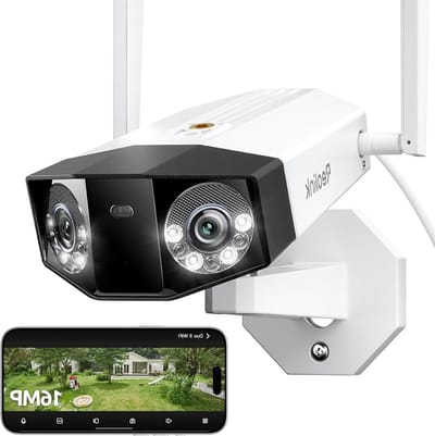 Beveiligingscamera Buiten - Dubbele Lens Camera - Woning Bewaken - 180 Graden Zicht - 16MP UHD - Wit