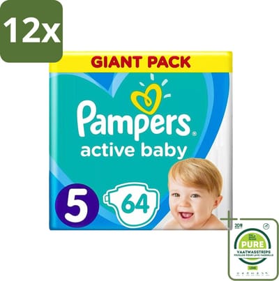 Pampers - Active Baby - Luiers - Maat 5 (11-16 kg) - Zachte Pasvorm - 64 Luiers - Voordeelverpakking - 12 stuks - Pampers Active Baby - Luiers maat 5