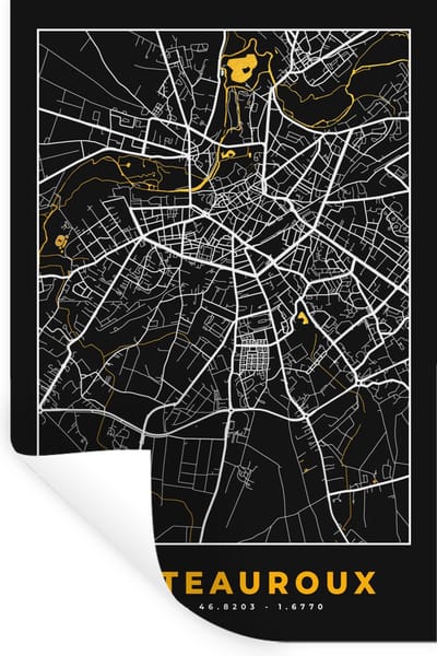 Muurstickers - Sticker Folie - Frankrijk – Châteauroux - Kaart – Plattegrond – Stadskaart - 20x30 cm - Plakfolie - Muurstickers Kinderkamer - Zelfklevend Behang - Zelfklevend behangpapier - Stickerfolie
