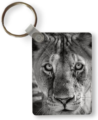 Sleutelhanger - Dierenprofiel leeuwin in zwart-wit - Uitdeelcadeautjes - Plastic