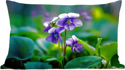 Sierkussens - Kussentjes Woonkamer - 60x40 cm - Viooltjes - Paars - Bloem - Bladeren