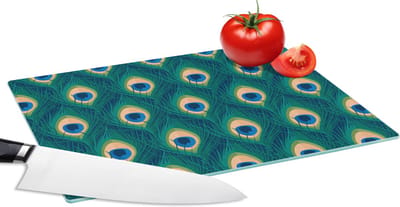 Glazen Snijplank - 28x20 - Design - Pauw - Veren - Groen - Blauw - Snijplanken Glas