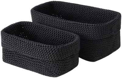 Geweven opbergmanden - Set van 2 - Klein + Groot - Decoratieve opbergmanden - Opbergdozen - Geschikt voor het opbergen van handdoeken, boeken, kleding, schoenen, snacks, luiers, enz. - Zwart