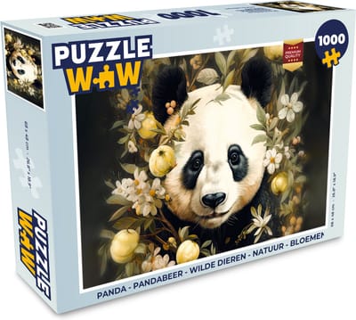 Puzzel Panda - Pandabeer - Wilde dieren - Natuur - Bloemen - Legpuzzel - Puzzel 1000 stukjes volwassenen