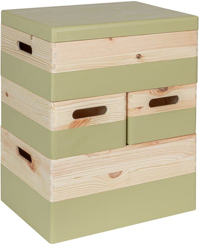 HAUDT® KIM Stapel Kist Set Pistache- 40 x 30 x 49 cm - 4 kistjes - losse deksel