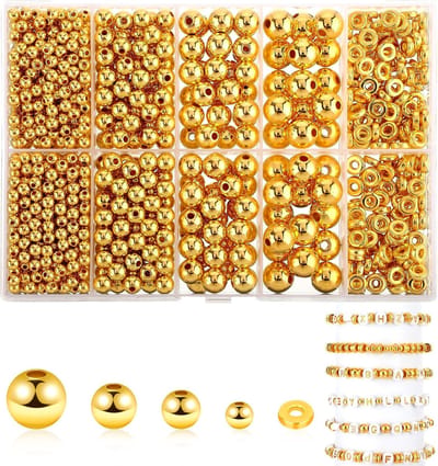 1250 stuks gouden afstandskralen voor het maken van armbanden, 4/6/8/10 mm gouden ronde afstandskralen en gouden platte kleikralen om te knutselen, sieraden armbanden maken