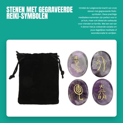 Dailygoods- Reiki Stenen 4-pack - Gegraveerde Symbolen - Meditatieornament - Energiegenezend - Gladde Oppervlakken - Spirituele Helende Stenen - Meditatiestenen
