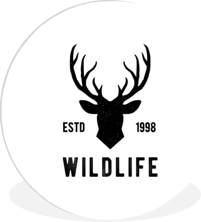WallCircle® Wandcirkel 140x140 cm - Muurcirkel Hert - Logo - Zwart - Wit - Muurdecoratie woonkamer - Wanddecoratie slaapkamer - Kamer decoratie accessoires - Ronde schilderijen