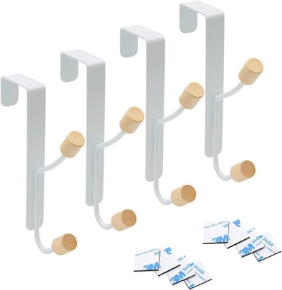 SnelShoppen - 4 Witte Over Deur Haken Hanger, Deur Haken Rek voor Slaapkamer, Kleding, Jas, Handdoeken, Hoge Kwaliteit Ijzer, Ruimtebesparend, Dubbele