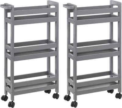 5Five Keukentrolley - 2x - 3-laags - betongrijs - D15 x B40 x H75 cm