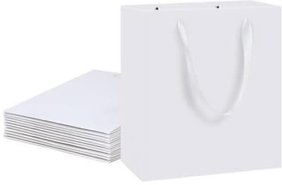 Matte Witte Papieren Geschenkzakjes - Kleine Boodschappentassen met Handgrepen - 12 Stuks voor Feestartikelen en Bruiloften - 25,4 x 11,4 x 28 cm