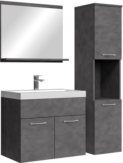 Badplaats Badkamermeubel Set Montreal 60 x 35 cm – Donker Grijs – Badmeubel met Spiegel en Zijkast