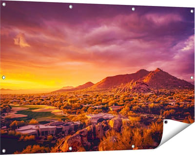 Gards Tuinposter Woestijn Landschap met Zonsondergang - 120x80 cm - Tuindoek - Tuindecoratie - Wanddecoratie buiten - Tuinschilderij